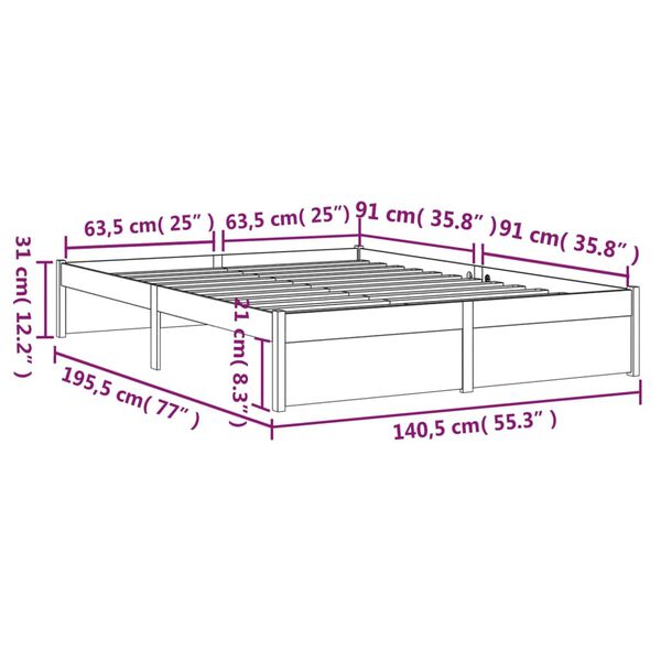 vidaXL Πλαίσιο Κρεβατιού Γκρι 135 x 190 εκ από Ξύλο Πεύκου Double