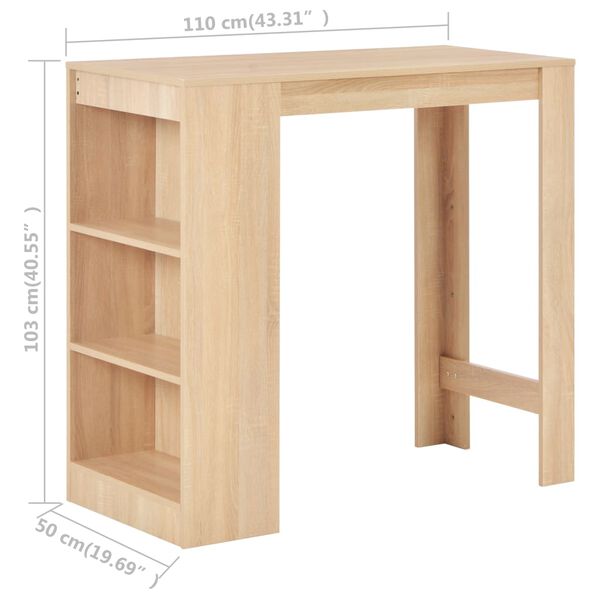 vidaXL Τραπέζι Μπαρ με Ράφι Χρώμα Δρυός 110 x 50 x 103 εκ.