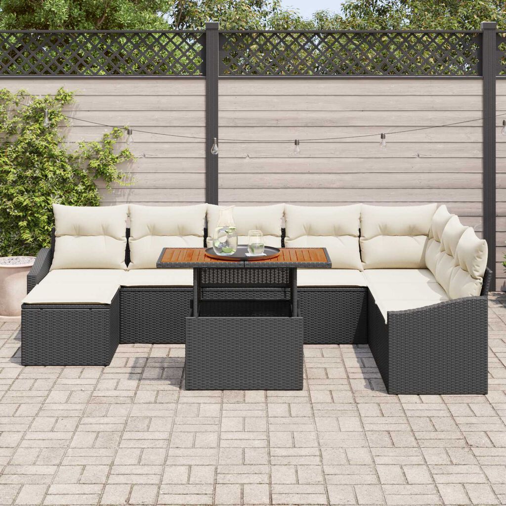 vidaXL Σέτ φαγητού για κήπο με μαξιλάρι 9 pcs Μαύρο και Κρέμα