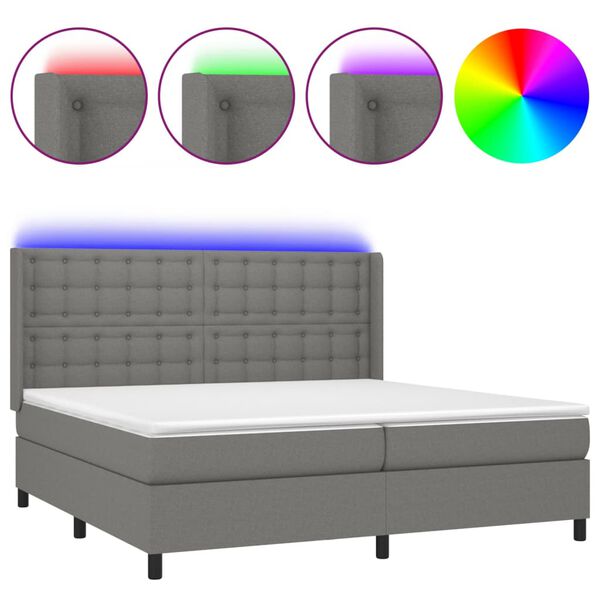 vidaXL &Kappa;&rho;&epsilon;&beta;ά&tau;&iota; Boxspring &mu;&epsilon; &Sigma;&tau;&rho;ώ&mu;&alpha; & LED &Sigma;&kappa;.&Gamma;&kappa;&rho;&iota; 200x200&epsilon;&kappa;. &Upsilon;&phi;&alpha;&sigma;&mu;ά&tau;&iota;&nu;&omicron;