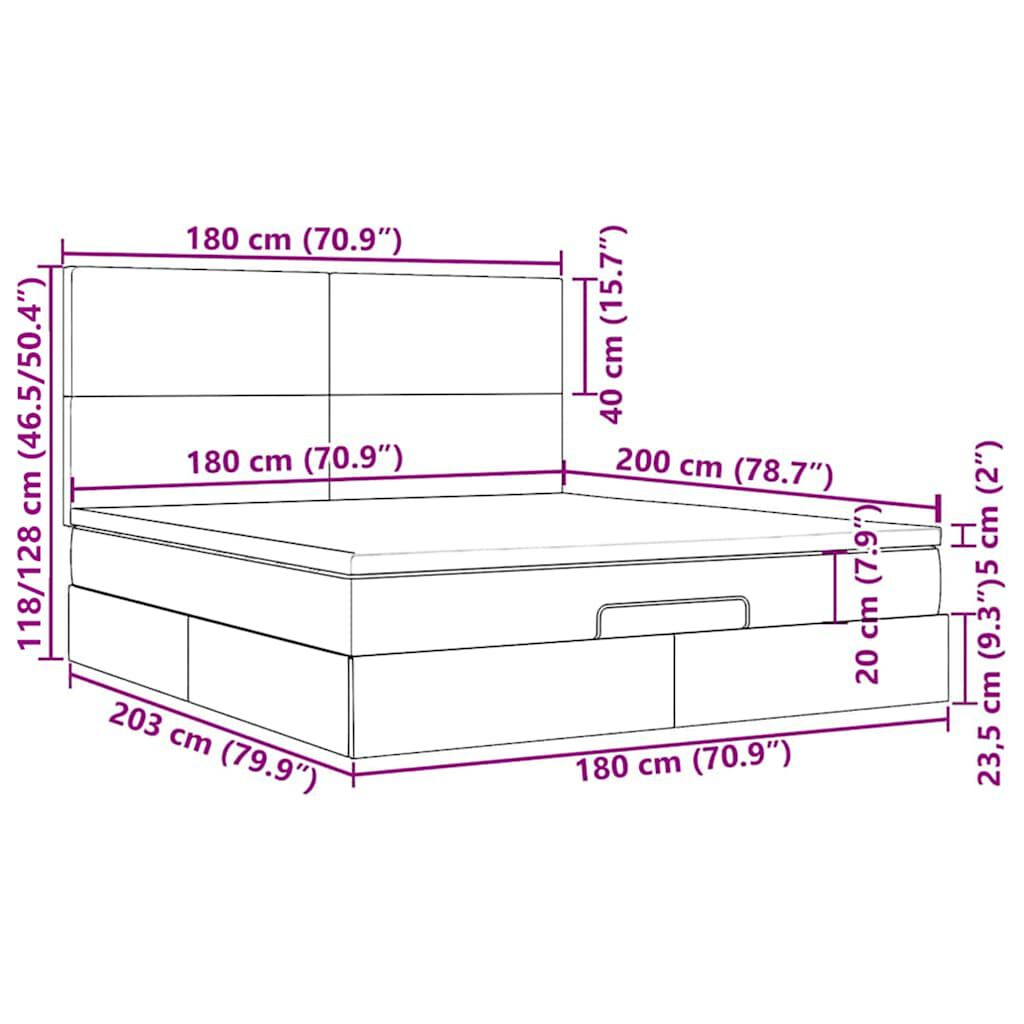 vidaXL Οθωμανικό κρεβάτι με στρώματα Μαύρο 180x200cm Velvet
