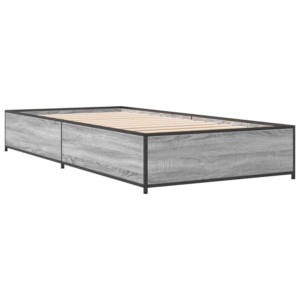 vidaXL Πλαίσιο Κρεβατιού Γκρι Sonoma 75x190 εκ. Επεξ. Ξύλο & Μέταλλο