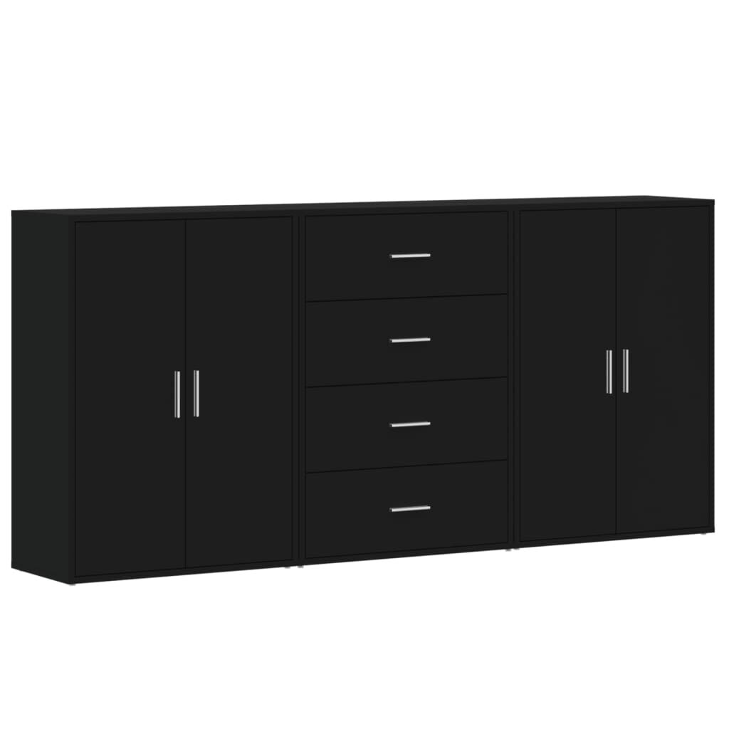 vidaXL Βοηθητικά Ντουλάπια 3 τεμ. Μαύρη 60 x 31 x 84 εκ. Επεξεργ. Ξύλο