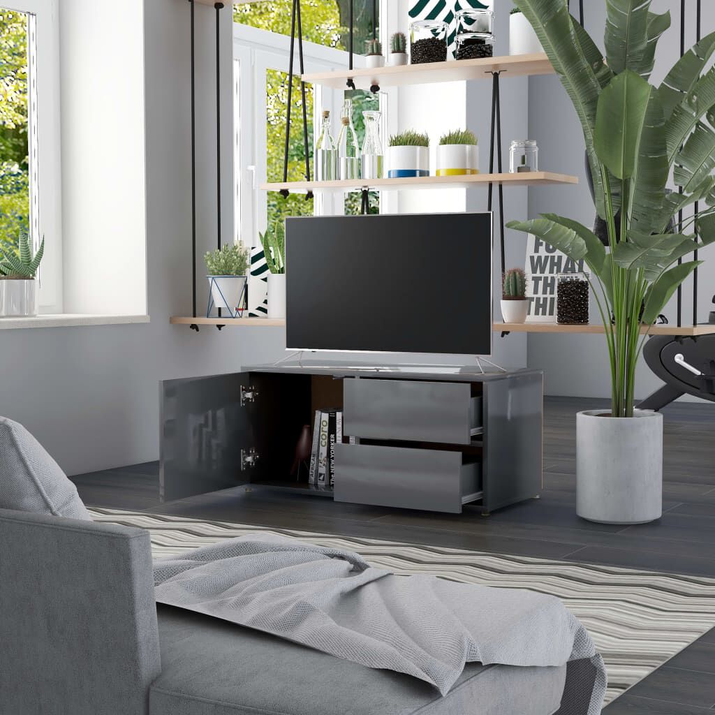 vidaXL Έπιπλο Τηλεόρασης Γυαλιστερό Γκρι 80x34x36 εκ. Μοριοσανίδα