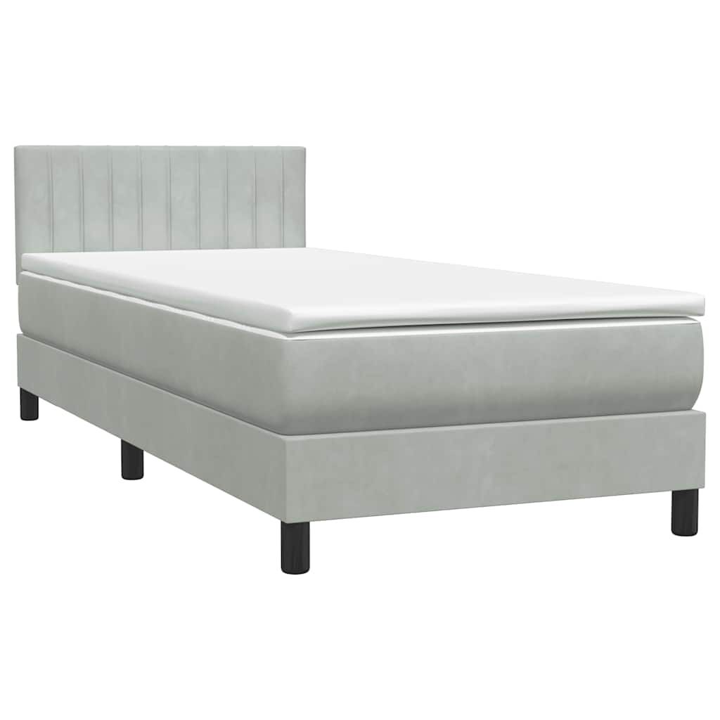vidaXL Box Spring κρεβάτι με στρώμα ανοιχτό γκρι 90x220 εκ. Βελούδινο