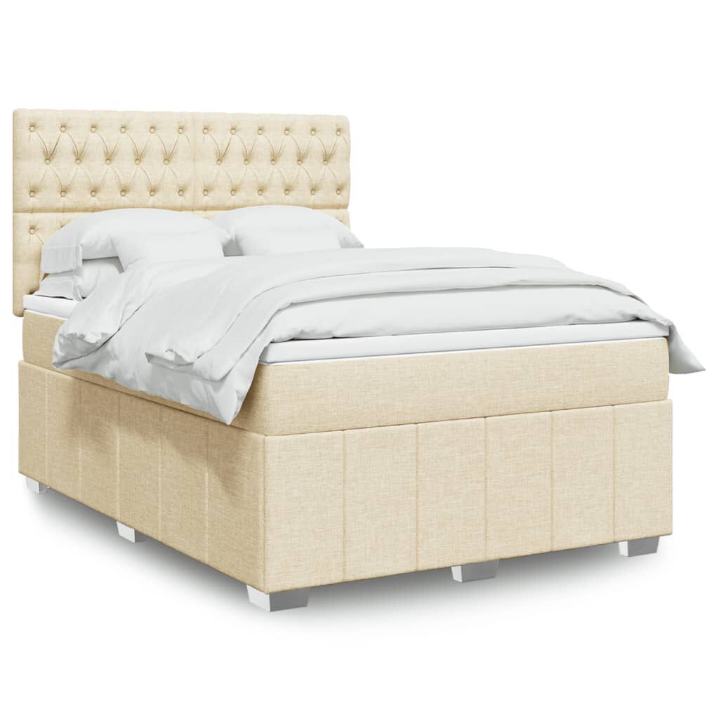 vidaXL Κρεβάτι Boxspring με Στρώμα Κρεμ 140x200 εκ. Υφασμάτινο