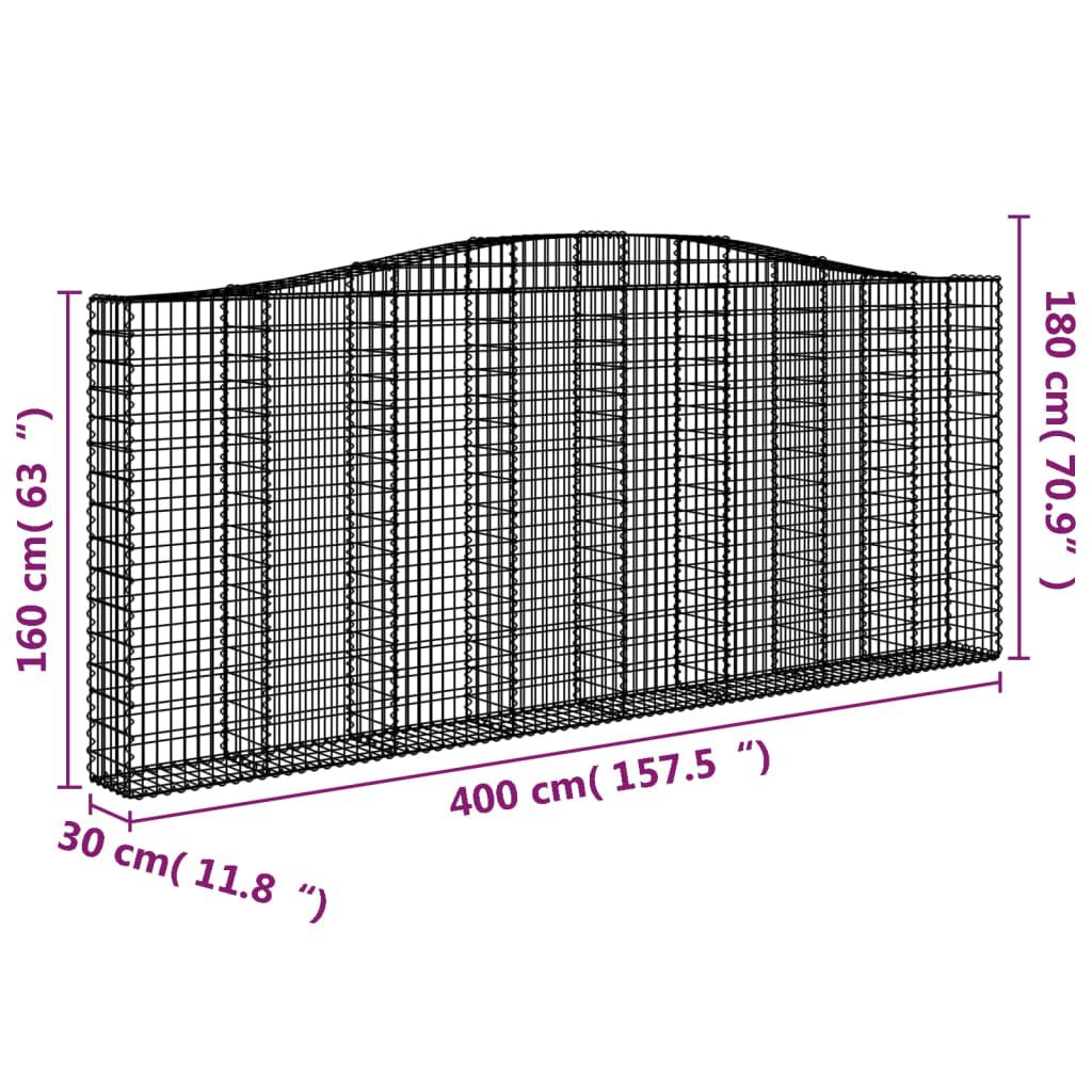 vidaXL Συρματοκιβώτια Τοξωτά 9 τεμ. 400x30x160/180 εκ. Γαλβαν. Ατσάλι