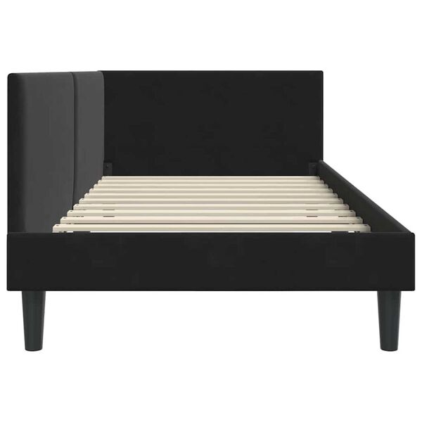 vidaXL Κρεβάτι Γωνίας Μαύρο 90 x 190 cm Βελούδο και Εργοστασιακό ξύλο