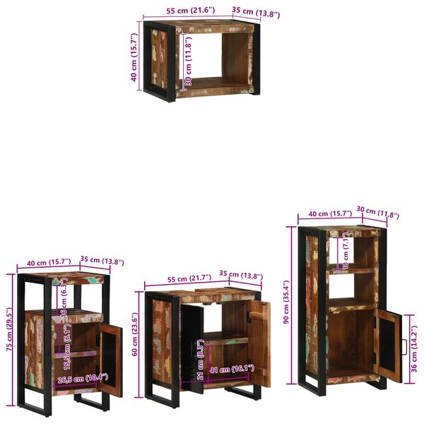 vidaXL Σετ Επίπλων Μπάνιου 4 pcs Πολύχρωμο Στερεό ανακτημένο ξύλο