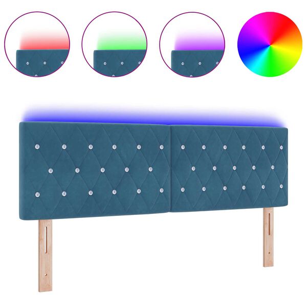 vidaXL LED κεφαλάρι κρυστάλλινων κουμπιών ταφί σκούρο μπλε 72 cm βελούδινο