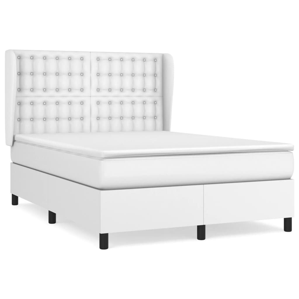vidaXL Κρεβάτι Boxspring με Στρώμα Λευκό 140x190εκ.από Συνθετικό Δέρμα