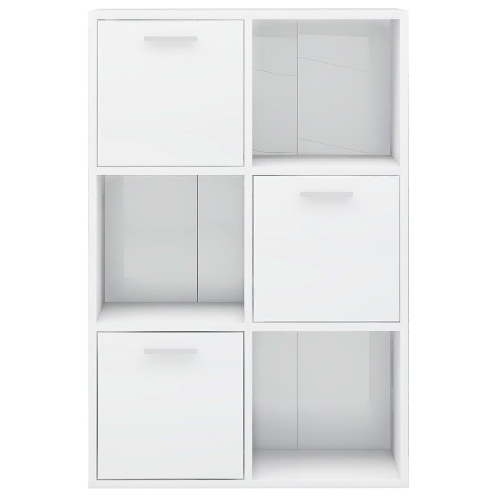 vidaXL Ραφιέρα με Ντουλάπια Γυαλιστ. Λευκό 60x29,5x90 εκ. Επεξ. Ξύλο