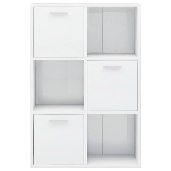 vidaXL Ραφιέρα με Ντουλάπια Γυαλιστ. Λευκό 60x29,5x90 εκ. Επεξ. Ξύλο
