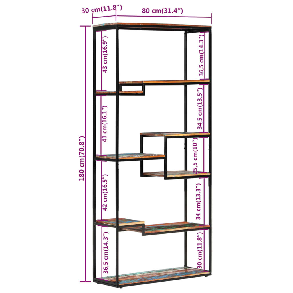 vidaXL Βιβλιοθήκη 80 x 30 x 180 εκ. από Μασίφ Ανακυκλωμένο Ξύλο