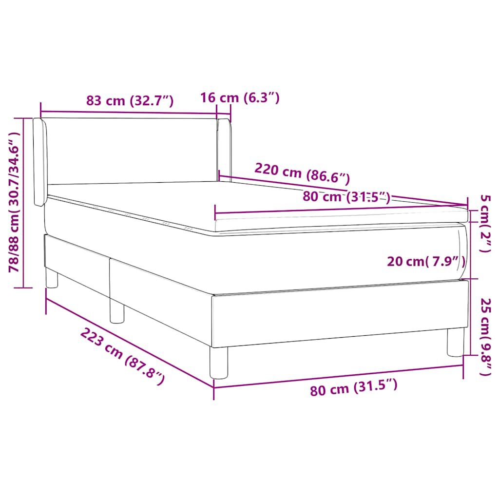 vidaXL Κρεβάτι Boxspring με Στρώμα Ροζ 80x220 εκ. Βελούδινο