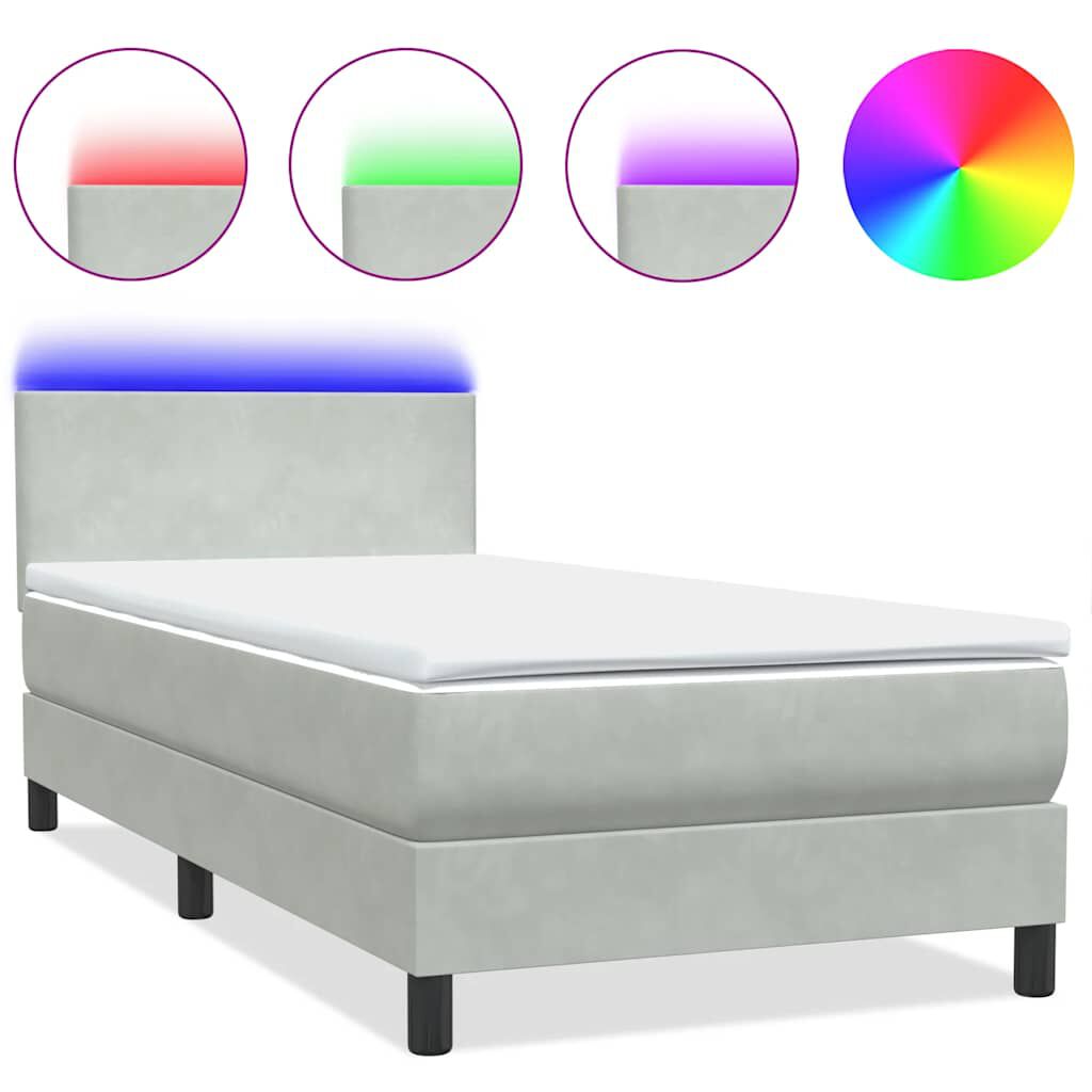 vidaXL Box Spring κρεβάτι με στρώμα ανοιχτό γκρι 90x210 cm Βελούδινο