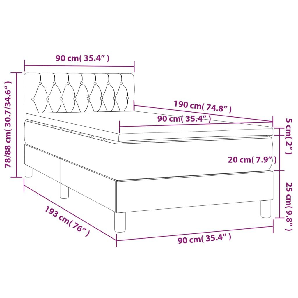 vidaXL Κρεβάτι Boxspring με Στρώμα Taupe 90x190 εκ.Υφασμάτινο