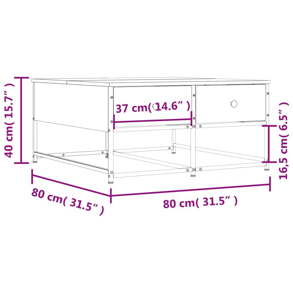 vidaXL Τραπεζάκι Σαλονιού Καφέ Δρυς 80 x 80 x 40 εκ. από Επεξεργ. Ξύλο