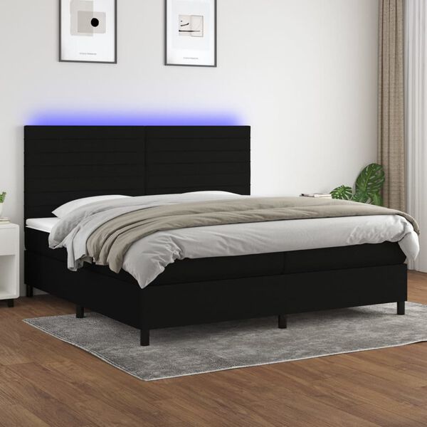 vidaXL &Kappa;&rho;&epsilon;&beta;ά&tau;&iota; Boxspring &mu;&epsilon; &Sigma;&tau;&rho;ώ&mu;&alpha; & LED &Mu;&alpha;ύ&rho;&omicron; 200x200 &epsilon;&kappa;. &Upsilon;&phi;&alpha;&sigma;&mu;ά&tau;&iota;&nu;&omicron;