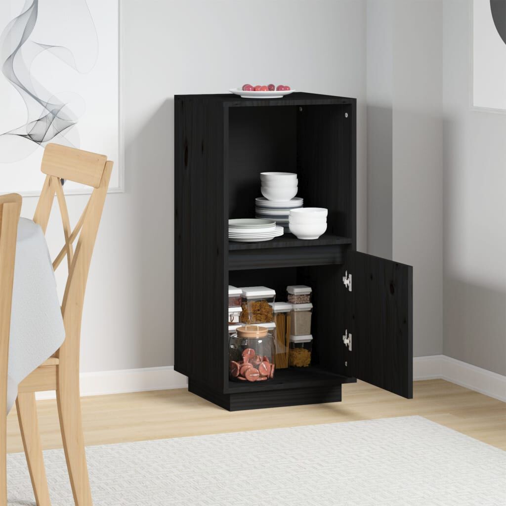 vidaXL Ντουλάπι Μαύρο 38 x 35 x 80 εκ. από Μασίφ Ξύλο Πεύκου