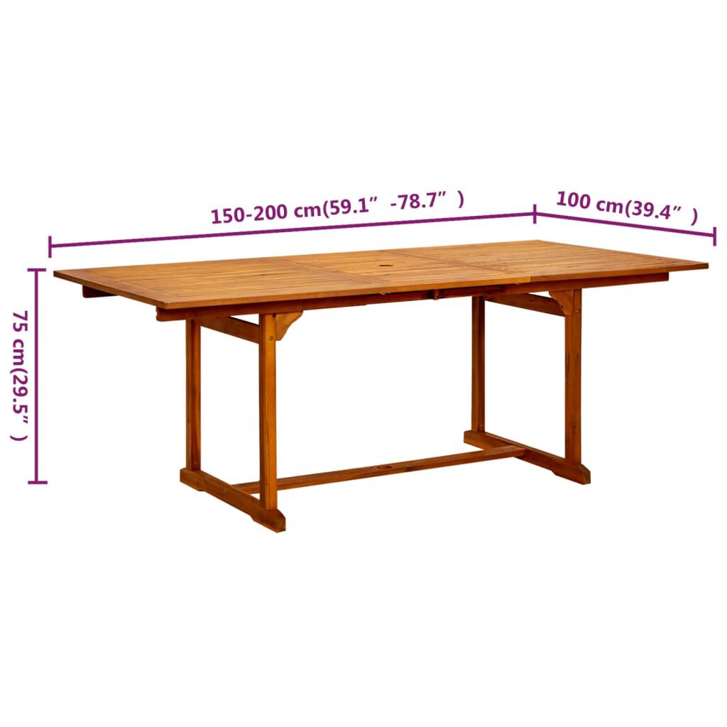 vidaXL Τραπεζαρία Κήπου (150-200) x 100 x 75 εκ από Μασίφ Ξύλο Ακακίας