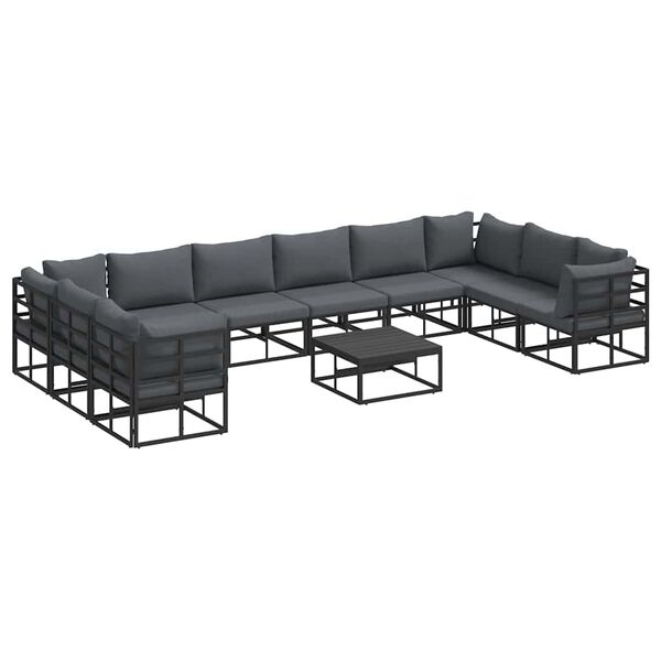 vidaXL Σετ Καναπέ Κήπου με μαξιλάρι 11 pcs Μαύρο Αλουμίνιο