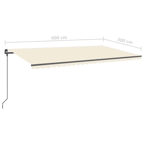 vidaXL Τέντα Συρόμενη Χειροκίνητη με LED Κρεμ 6x3 μ.