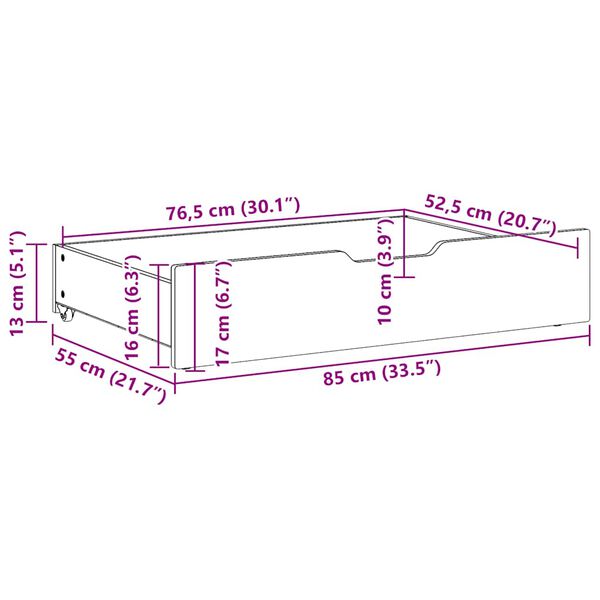 vidaXL Συρτάρια Κρεβατιού 2 τεμ 85x55x17 εκ. Καφέ Κεριού Μασίφ Πεύκο