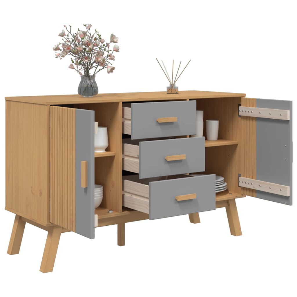 vidaXL Μπουφές OLDEN Γκρι & Καφέ 114x43x73,5 εκ. από Μασίφ Ξύλο Πεύκου