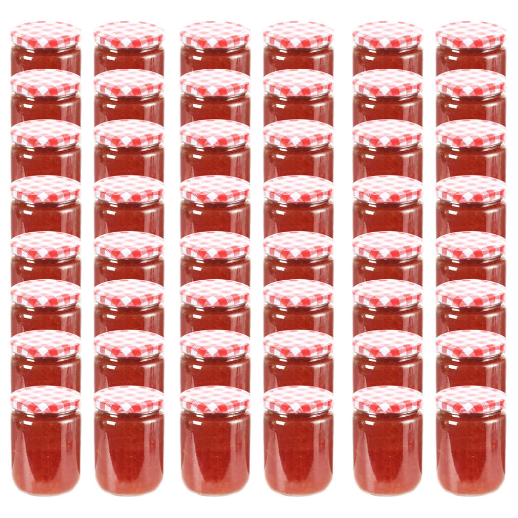 vidaXL Βάζα Μαρμελάδας 48 τεμ. 230 ml Γυάλινα με Κόκκινα/Λευκά Καπάκια