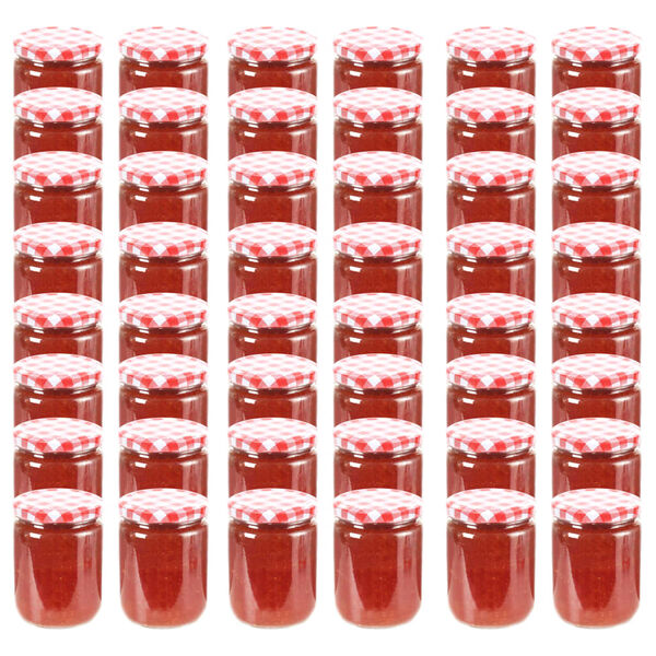 vidaXL Βάζα Μαρμελάδας 48 τεμ. 230 ml Γυάλινα με Κόκκινα/Λευκά Καπάκια