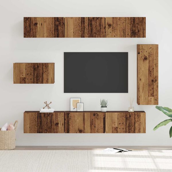 vidaXL Σετ Καθισμάτων Τηλεόρασης 8 pcs Παλιό ξύλο 30.5 x 30 x 90 cm