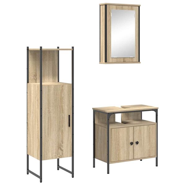 vidaXL Σετ Επίπλων Μπάνιου με ράφι 3 pcs Καφέ 33 x 33 x 120.5 εκ.