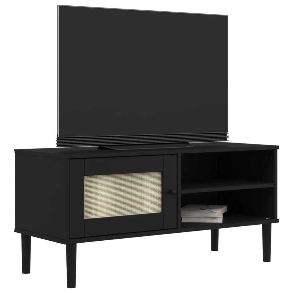 vidaXL Έπιπλο Τηλεόρασης SENJA Μαύρο / Ρατάν 106x40x49 εκ. Μασίφ Πεύκο