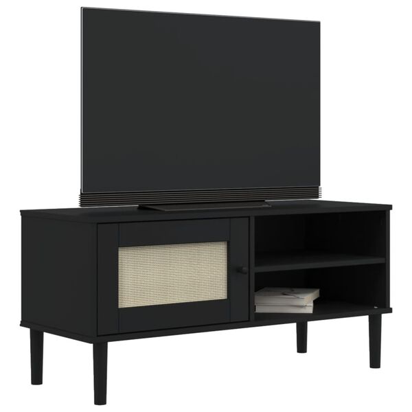vidaXL Έπιπλο Τηλεόρασης SENJA Μαύρο / Ρατάν 106x40x49 εκ. Μασίφ Πεύκο