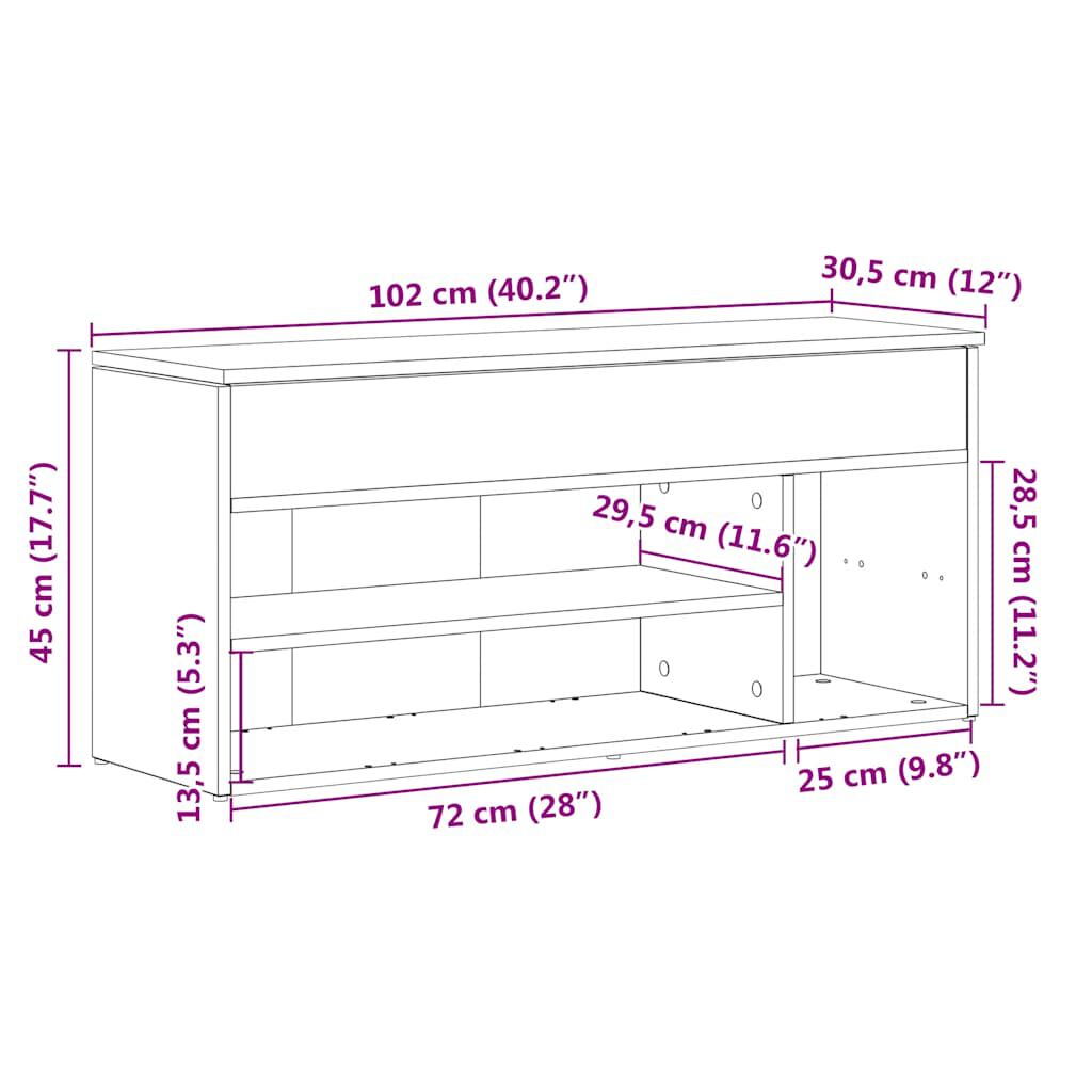 vidaXL Πάγκος παπουτσιών καφέ δρυς 102x30,5x45 cm Ξύλο μηχανής