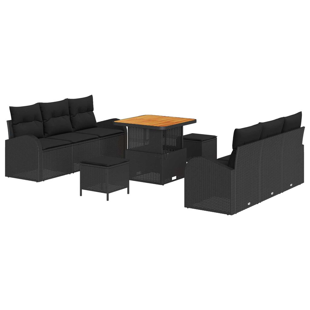 vidaXL Σετ Καναπέ Κήπου με μαξιλάρι 9 pcs Μαύρο 80 x 80 x 71 cm