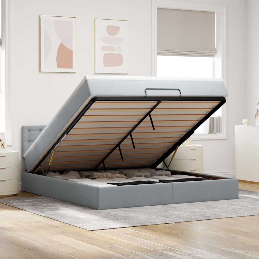 vidaXL Οθωμανικό κρεβάτι με στρώμα&LEDs Ανοιχτό γκρι 160x200cm Ύφασμα
