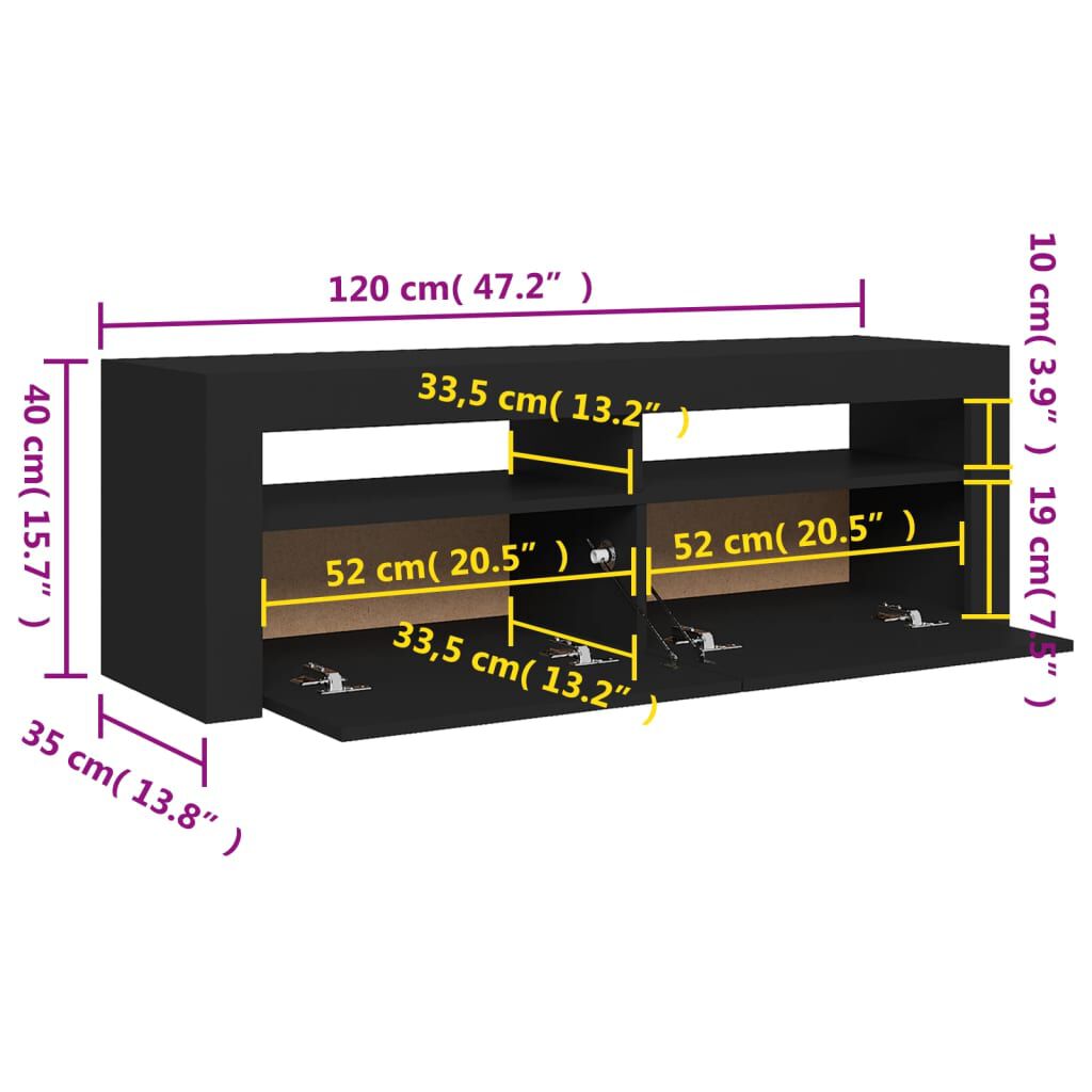 vidaXL Έπιπλο Τηλεόρασης με LED Μαύρο 120x35x40 εκ.