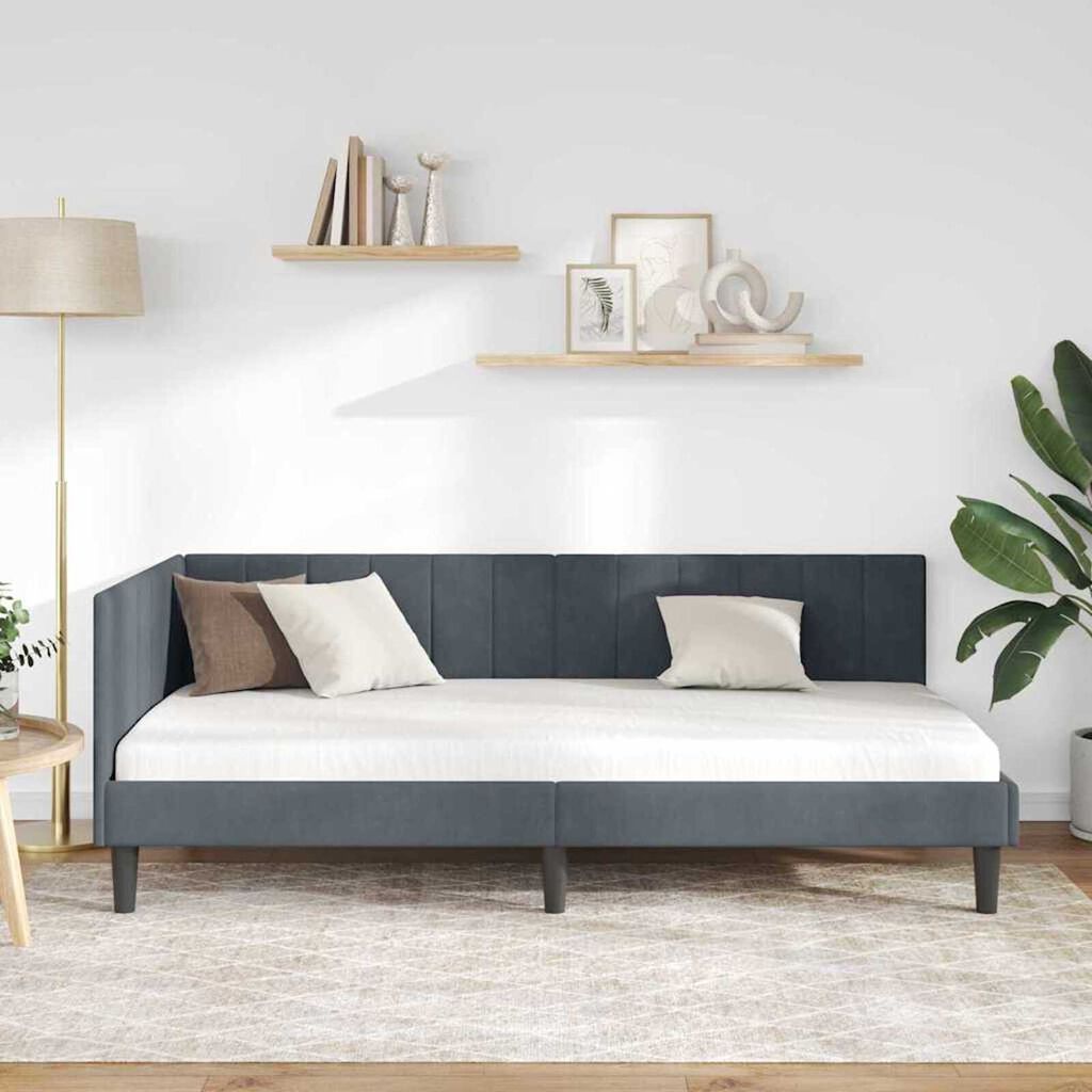 vidaXL Κρεβάτι Γωνίας με κεφαλάρι Σκούρο γκρι 90 x 200 cm Βελούδο