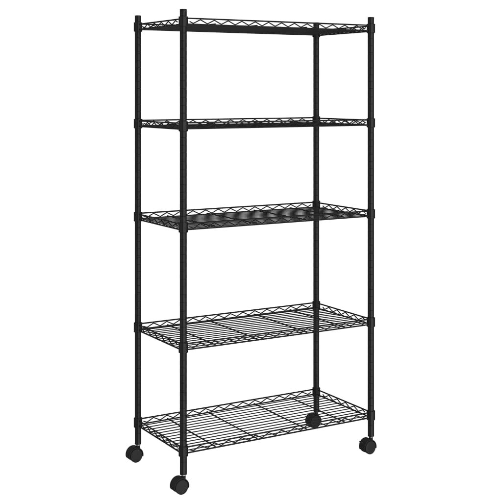 vidaXL Ραφιέρα 5 Επιπέδων με Τροχούς Μαύρη 75x35x155 εκ. 250 κ.