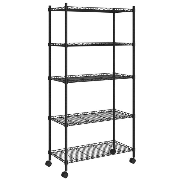 vidaXL Ραφιέρα 5 Επιπέδων με Τροχούς Μαύρη 75x35x155 εκ. 250 κ.