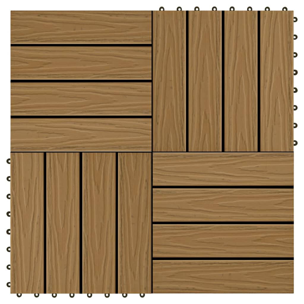 vidaXL Πλακάκια Deck 11 τεμ. Ανάγλυφα Χρώμα Teak 30x30 εκ. 1 μ² WPC