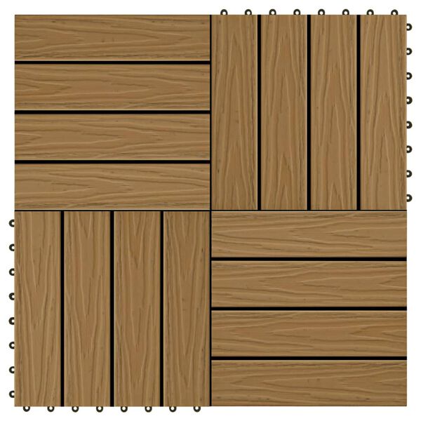 vidaXL Πλακάκια Deck 11 τεμ. Ανάγλυφα Χρώμα Teak 30x30 εκ. 1 μ² WPC
