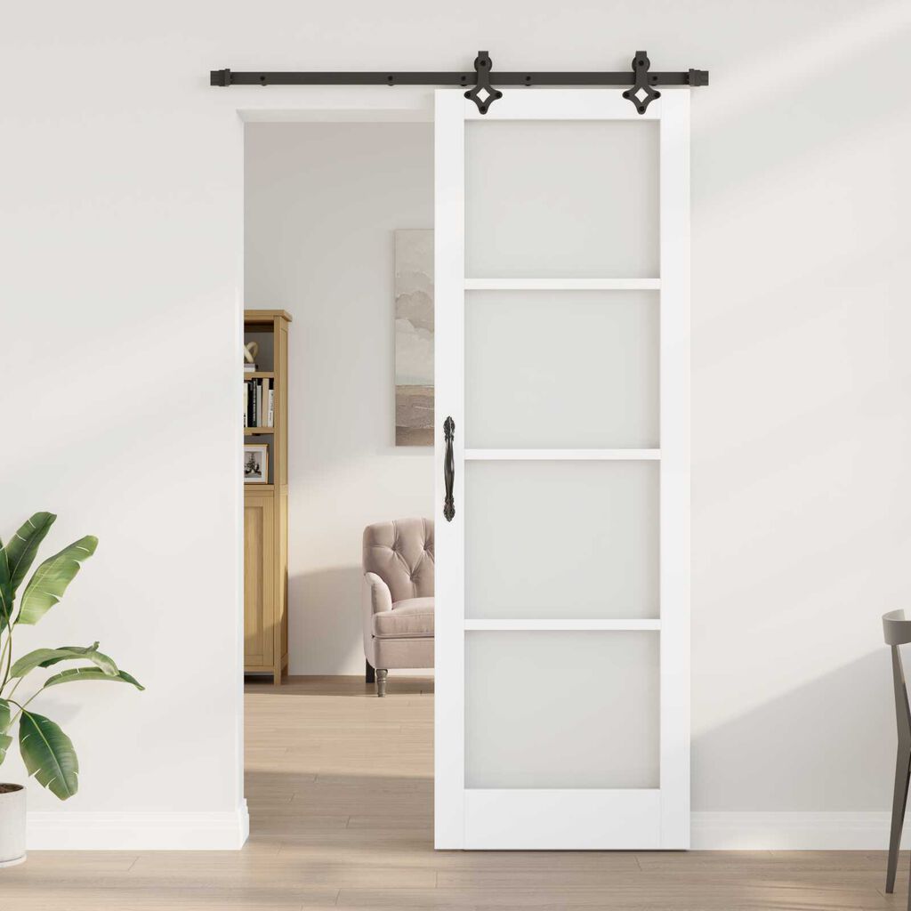 vidaXL Συρόμενη Πόρτα Λευκό 78 x 232 cm Ξύλο και μέταλλο