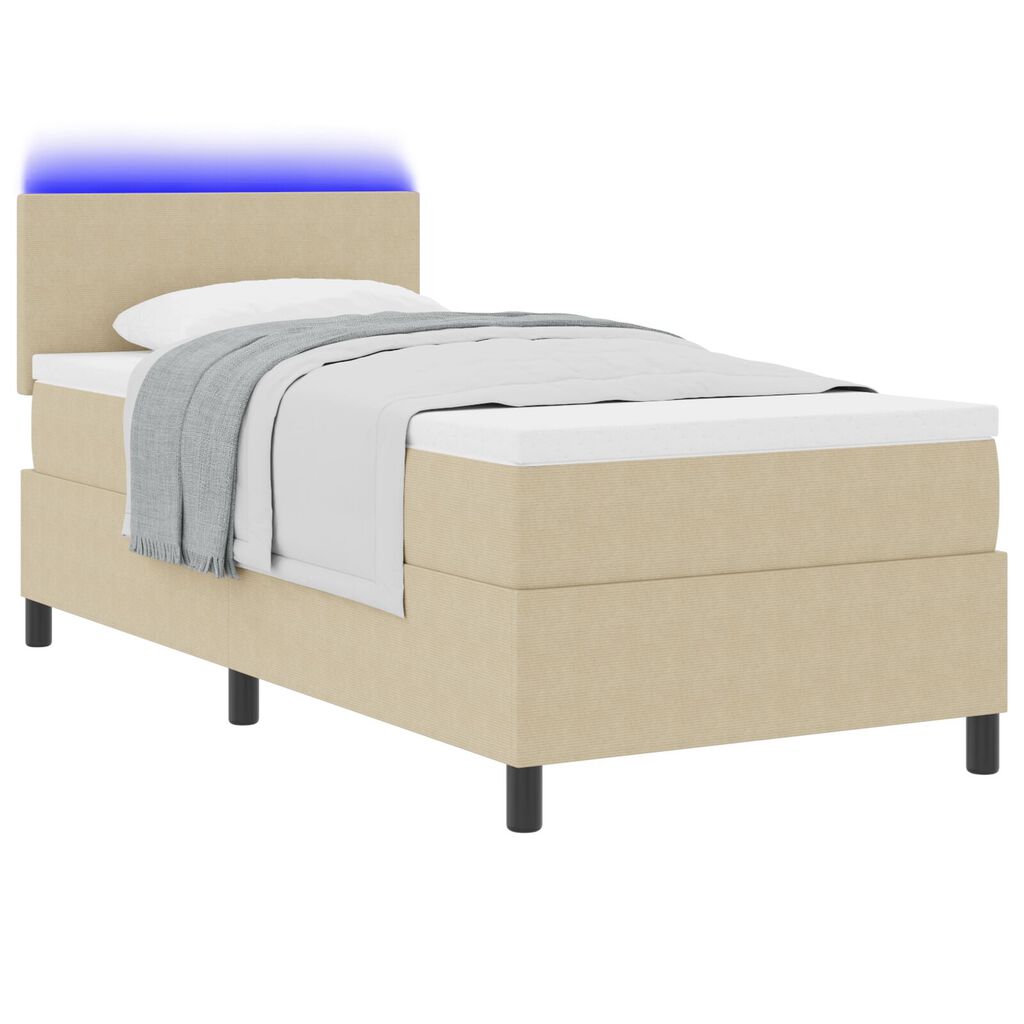 vidaXL Κρεβάτι με Βάση με Στρώμα & LED Φως Πράσινο Γκρι 90x200 εκ. Ύφασμα από Κόρντ