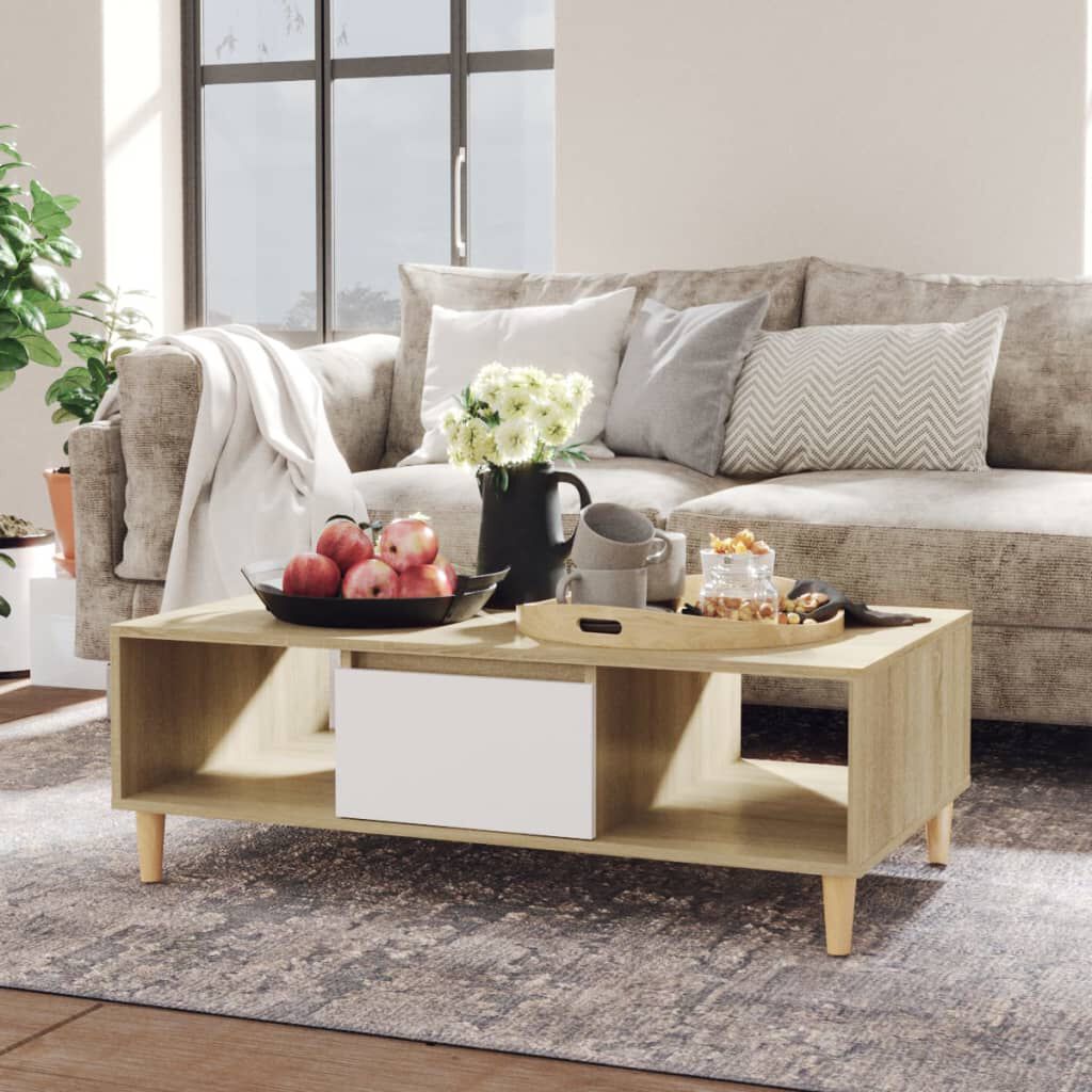 vidaXL Τραπεζάκι Σαλονιού Λευκό/Sonoma Δρυς 103,5x60x35εκ. Μοριοσανίδα