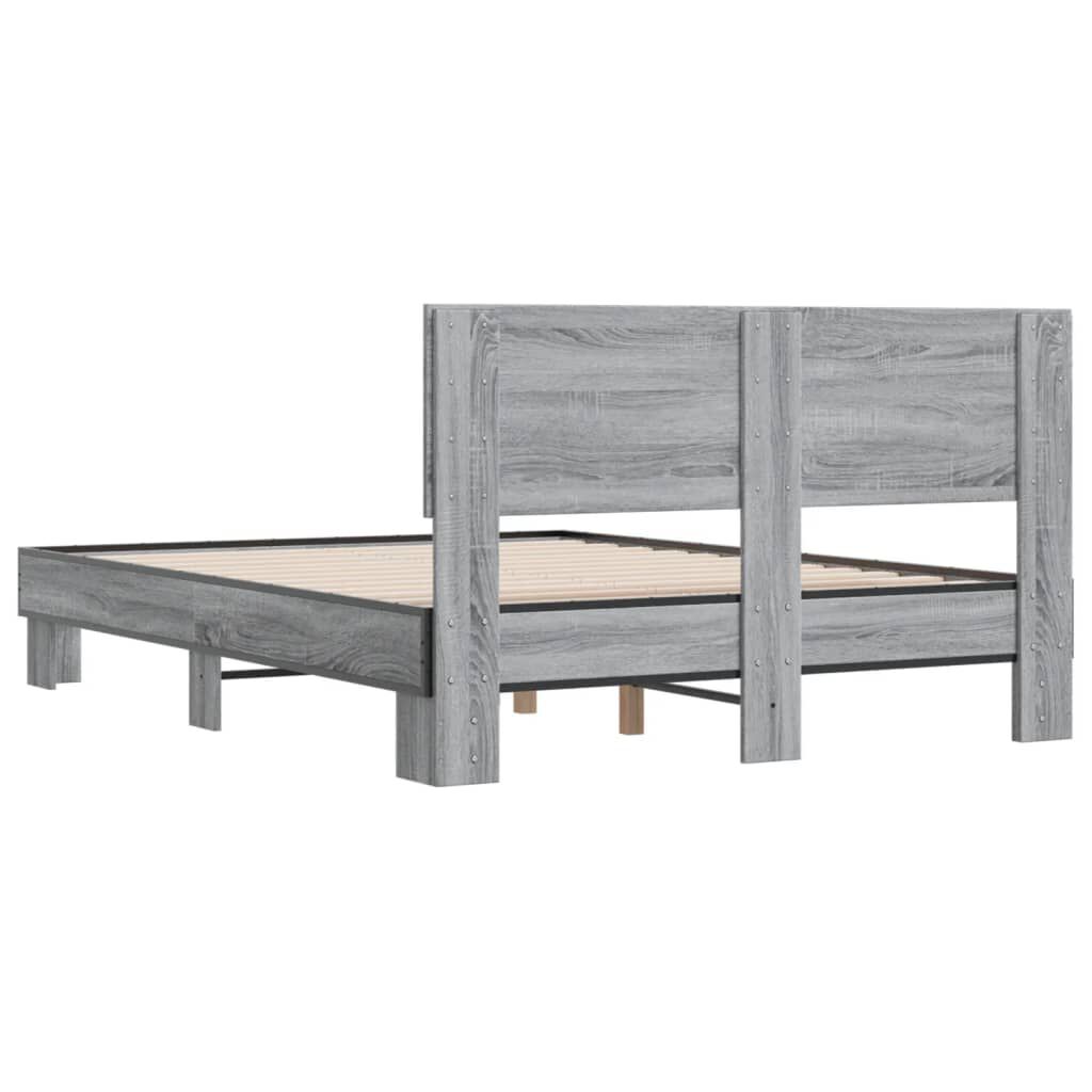 vidaXL Πλαίσιο Κρεβατιού Γκρι Sonoma 135x190 εκ. Επεξ. Ξύλο & Μέταλλο