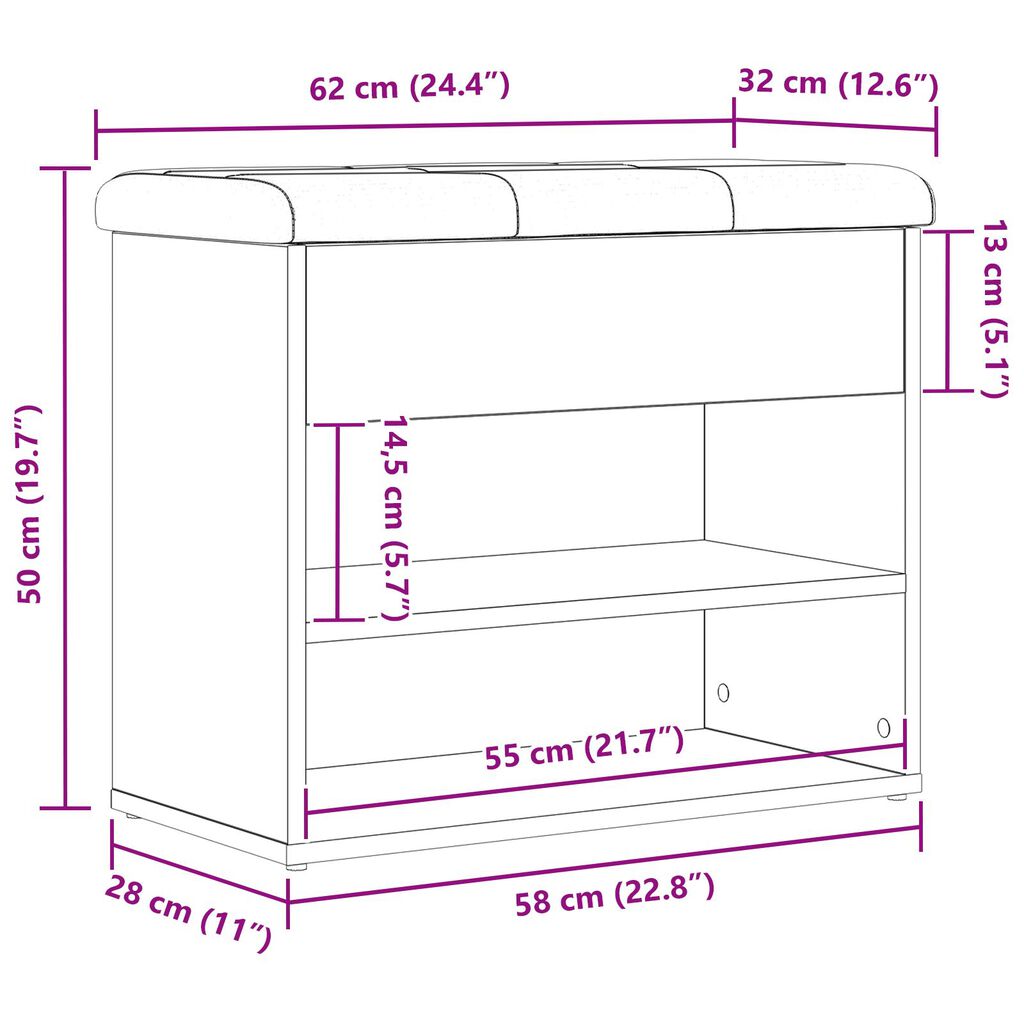 vidaXL Παγκάκι Αποθήκευσης Μαύρο Δρυς 60x30x48 εκ. Επεξεργασμένο Ξύλο
