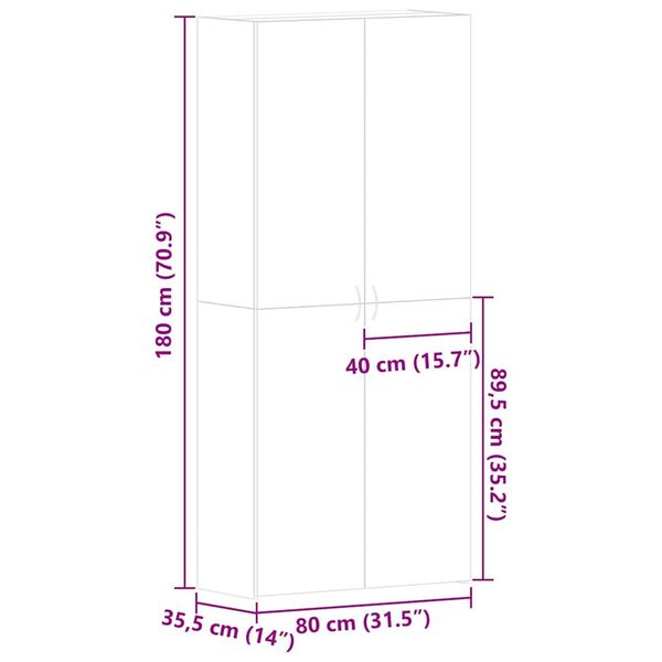vidaXL Ντουλάπα Παπουτσιών Μαύρο 80 x 35.5 x 180 εκ Επεξεργασμένο ξύλο
